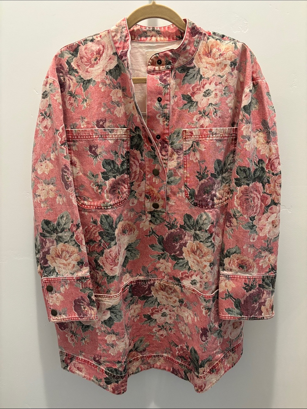 Sezane Salome Pink Floral Oversized denim dress